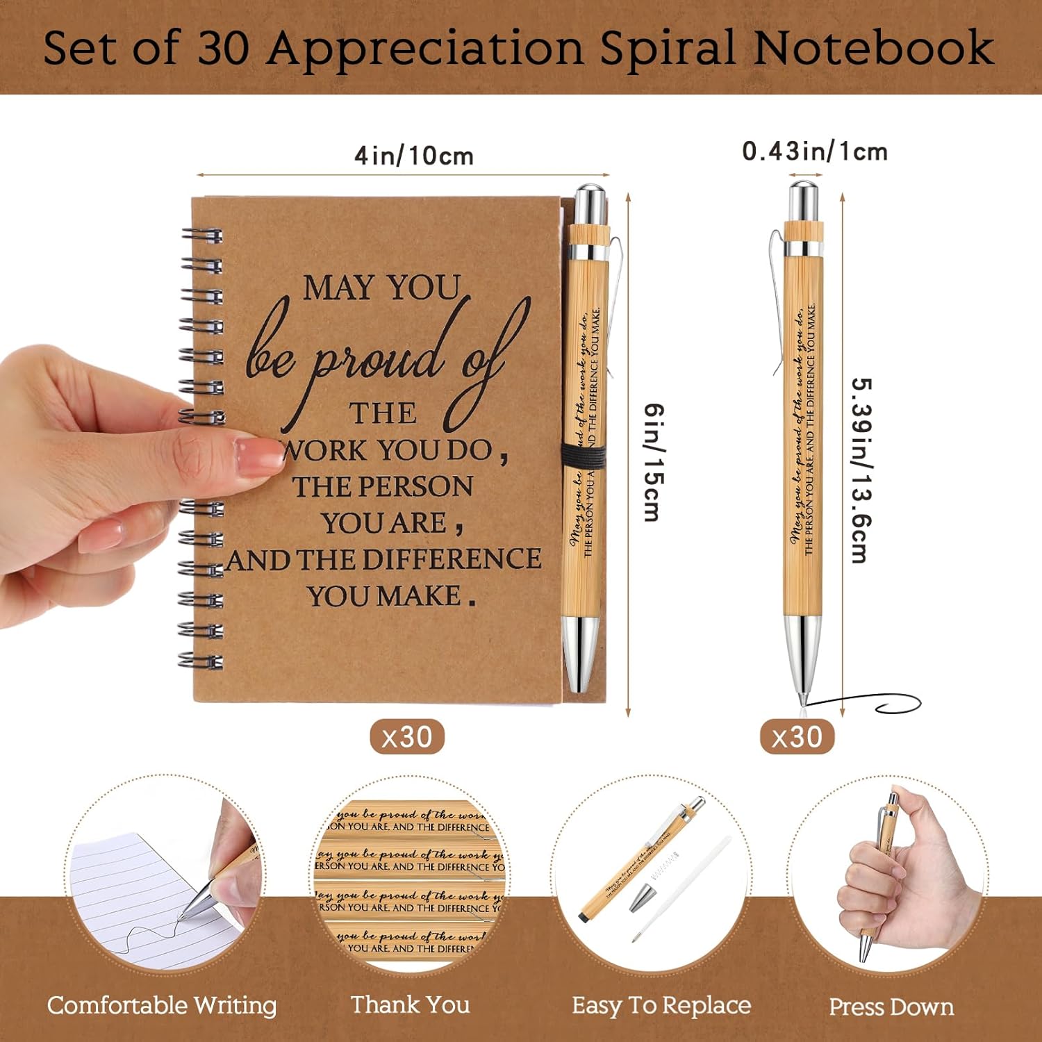 Honoson 30 Sets Employee Appreciation Gifts Appreciation Notebooks with Ballpoint Pens Mini Spiral Inspiration Journals Bulk Thank You Gifts for Group Coworker Staff Teachers Volunteers