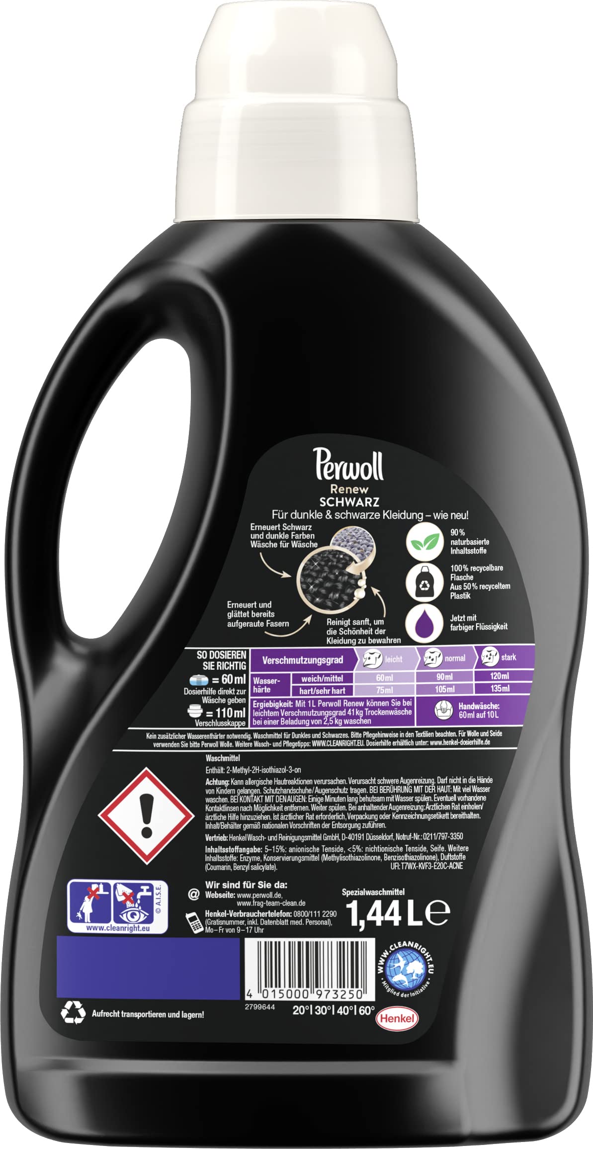 Perwoll Renew Schwarz, 192 (8 x 24 Waschladungen), Waschmittel für alle dunklen Farben, Feinwaschmittel stärkt die Fasern und verbessert die Farbintensität