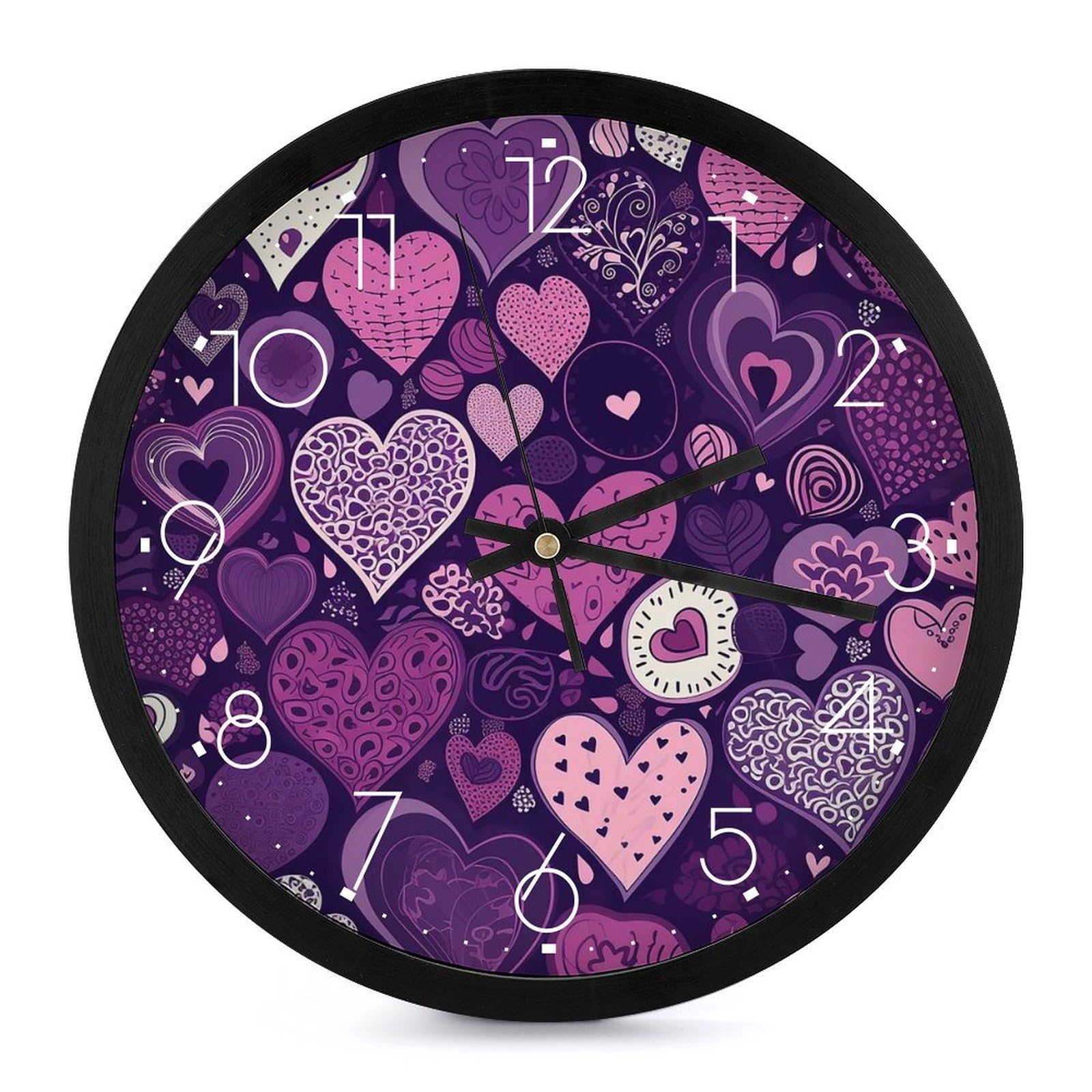 Horloge murale silencieuse violette en cœur pour salon