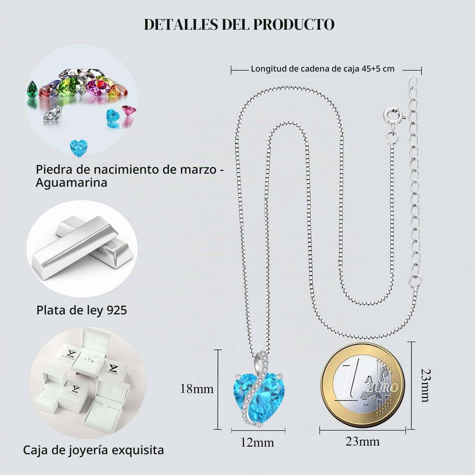 YL Collar Corazón Plata de Ley 925 con 12 piedras de Nacimiento Circonita Colgante para Mujer