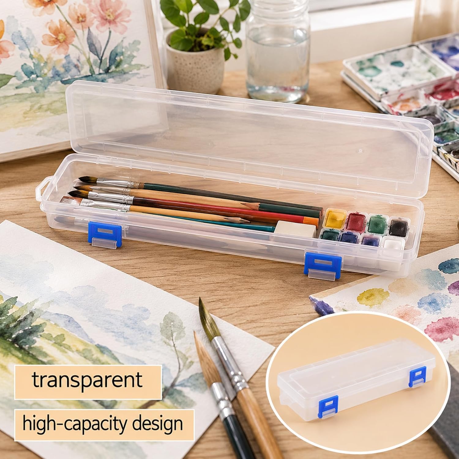 2PCS 13.4 Inch Paint Brush Storage Translucent Plastic Paint Brush Case