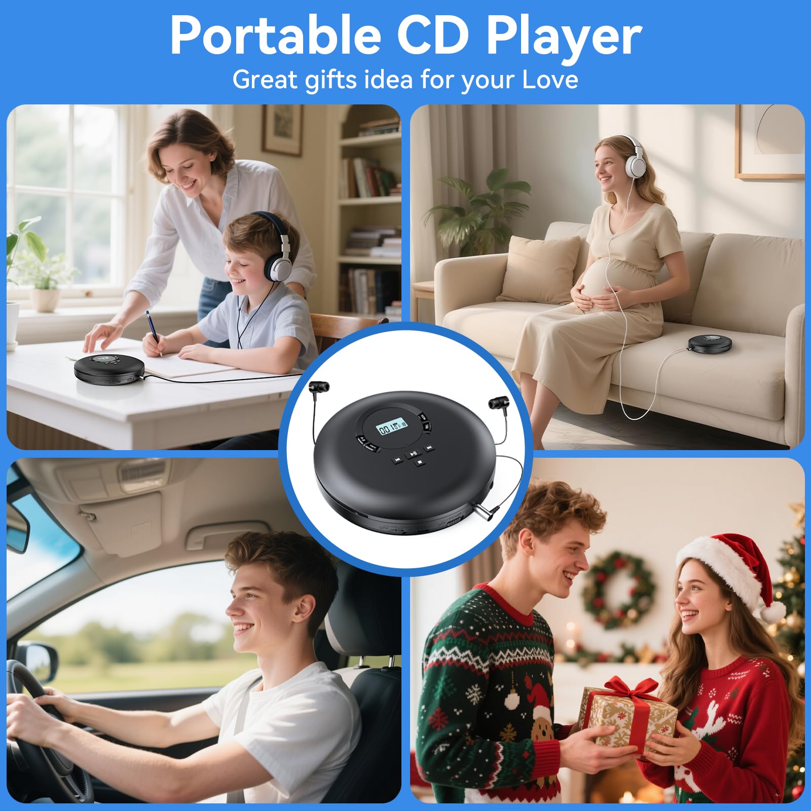 Gueray Lettore CD Portatile Hifi con display stereo cd Lettore CD con cuffie Supporto PROG ASP Funzione di memoria Funzione di ripetizione A-B Effetto BASSO