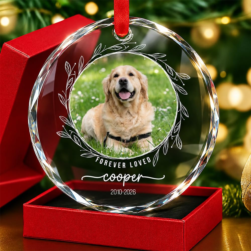 Personalized Dog Loss Crystal Ornament - Customize Dog Photo and Name Glass Memorial Ornament, Custom Dogs Sympathy Gifts, Puppy Condolence Gift, Pet in Memory Keepsake, Remembrance Gifts for Pet
