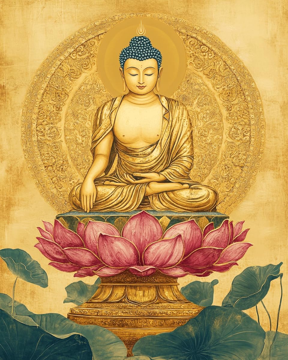 Walluminati Stamped Cross Stitch Kits for Adults 11 Count Printed Cross Stitch Kits for Beginners Buddha Statue on Lotus seat Cross Stitch Patterns Needlepoint kit 16x20inch