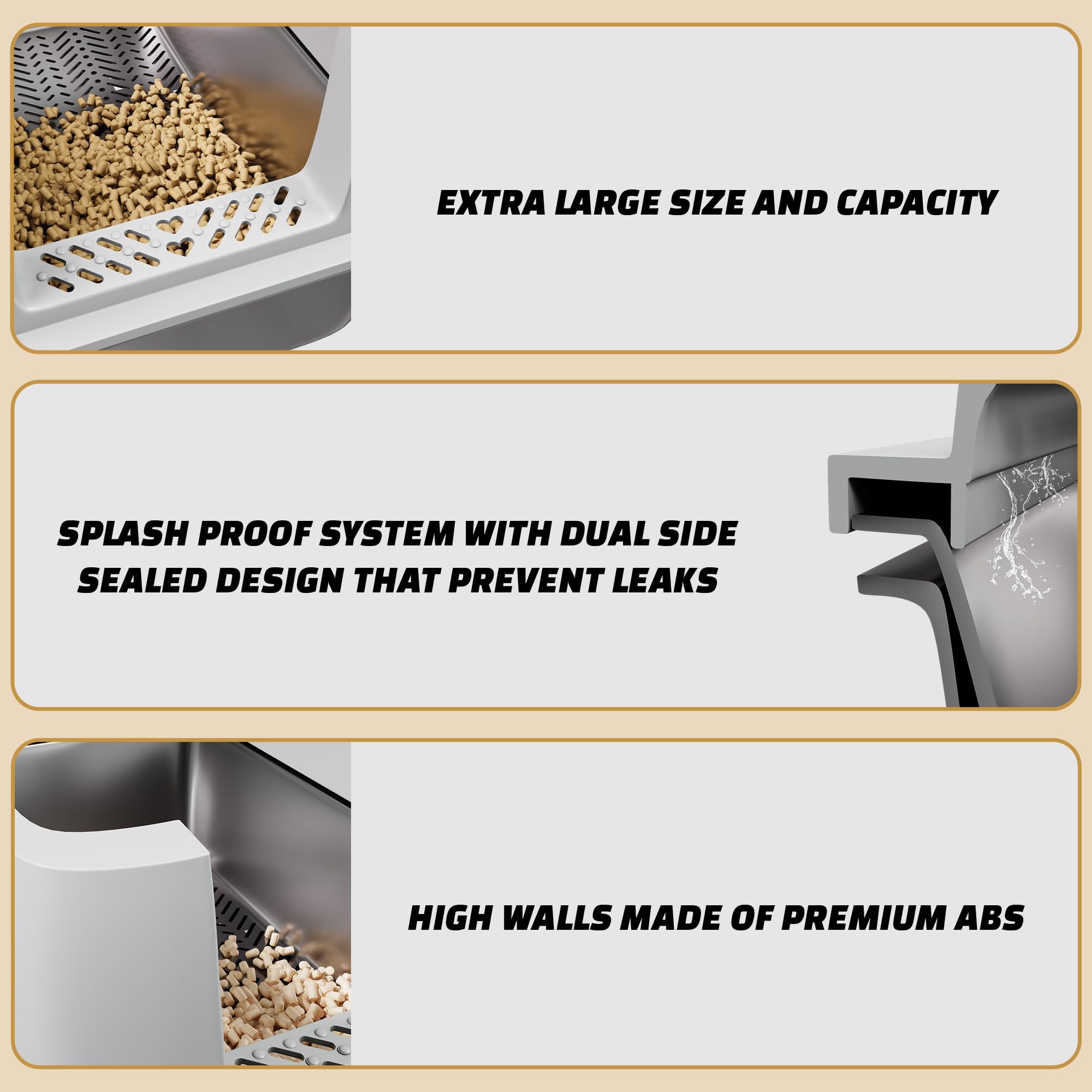 Tom & Sora Creations Stainless Steel Sifting Litter Box, Sifting Cat Litter Box for Pine Pellets and Clay Litter, Multifunctional, Low Maintenance, Odor Free, Leak Free, Enclosed, XL, Grey - image 4