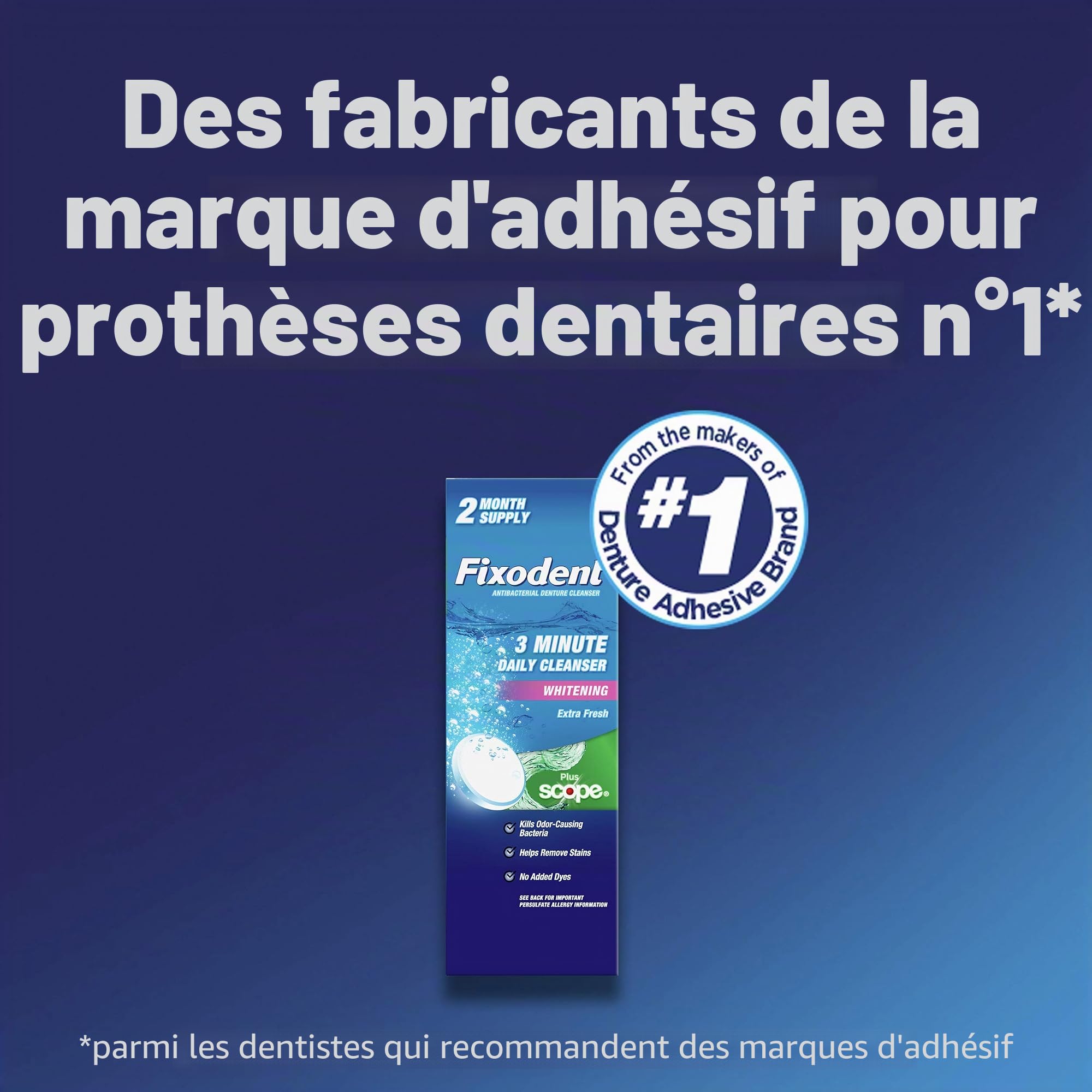 Fixodent Comprimés nettoyants quotidiens 3 minutes Plus Scope – 90 unités