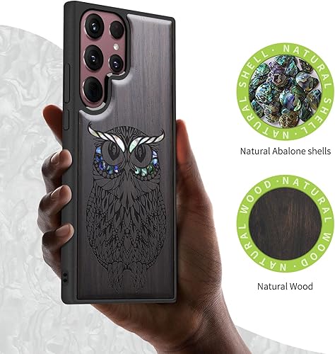 Miniatura 2 de Carveit Funda de madera de diseño para Samsung Galaxy S22 Ultra grabado de madera e incrustaciones de carcasa Funda única de madera compatible con