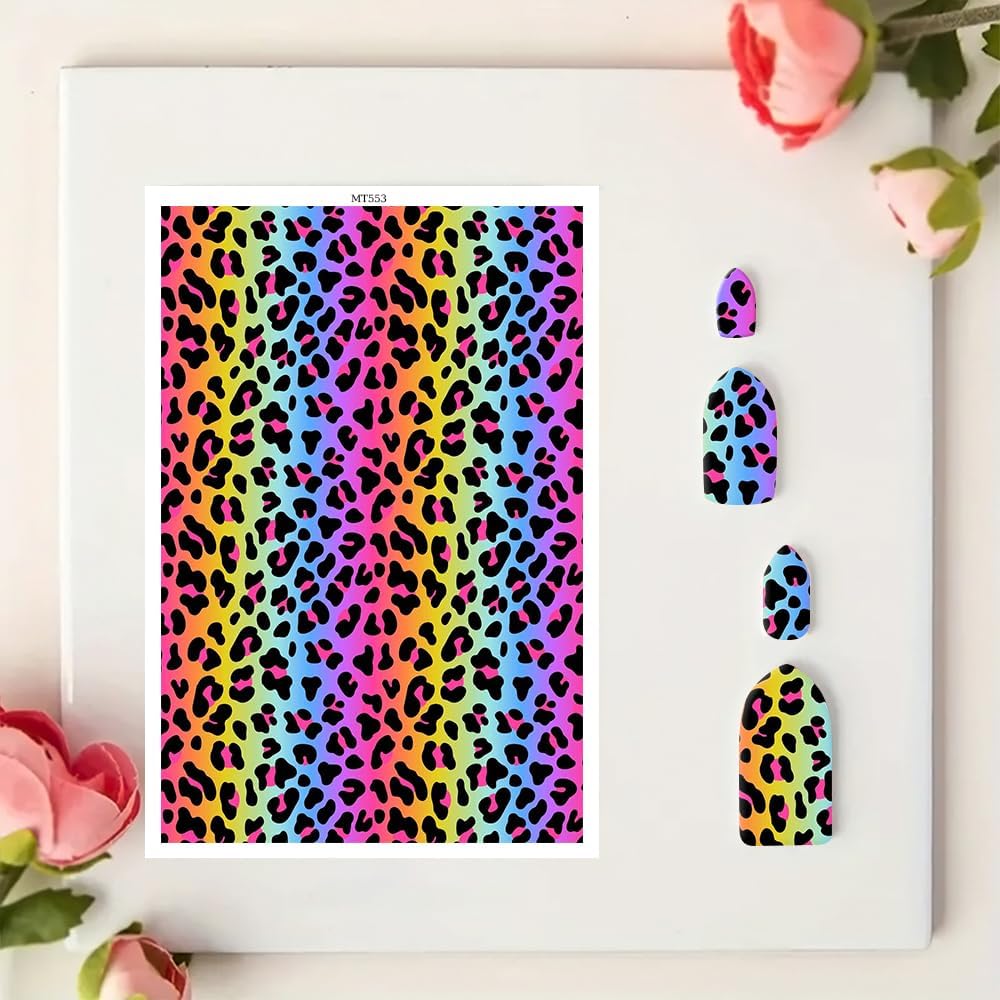Briartw 10 Sheets Rainbow Leopard Print Pattern Polymer Clay Transfer Paper,Per Sheet 3.93inch x 5.82inch Polymer Clay Transfer Sheets for DIY Clay Jewelry Making Disposable Stickers