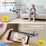 DEERC D20 Mini Drone with Camera for Kids, Remote Control Toys Gifts for Boys Girls with Voice Control, Gestures Selfie, Altitude Hold, Gravity Control, One Key Start, 3D Flips 2 Batteries, Blue