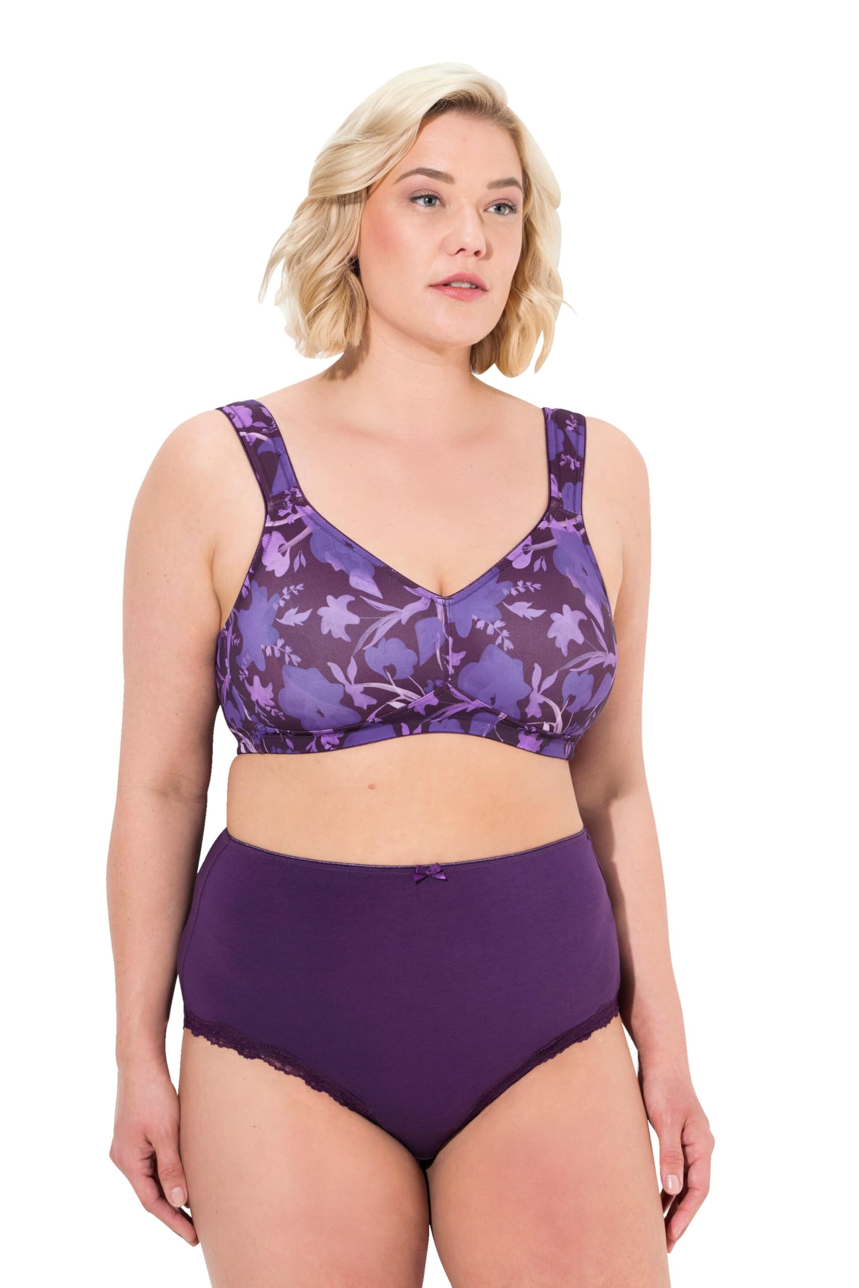 Ulla Popken Damen große Größen Übergrößen Plus Size Mikrofaser-BH, Blüten, ohne Bügel 833446