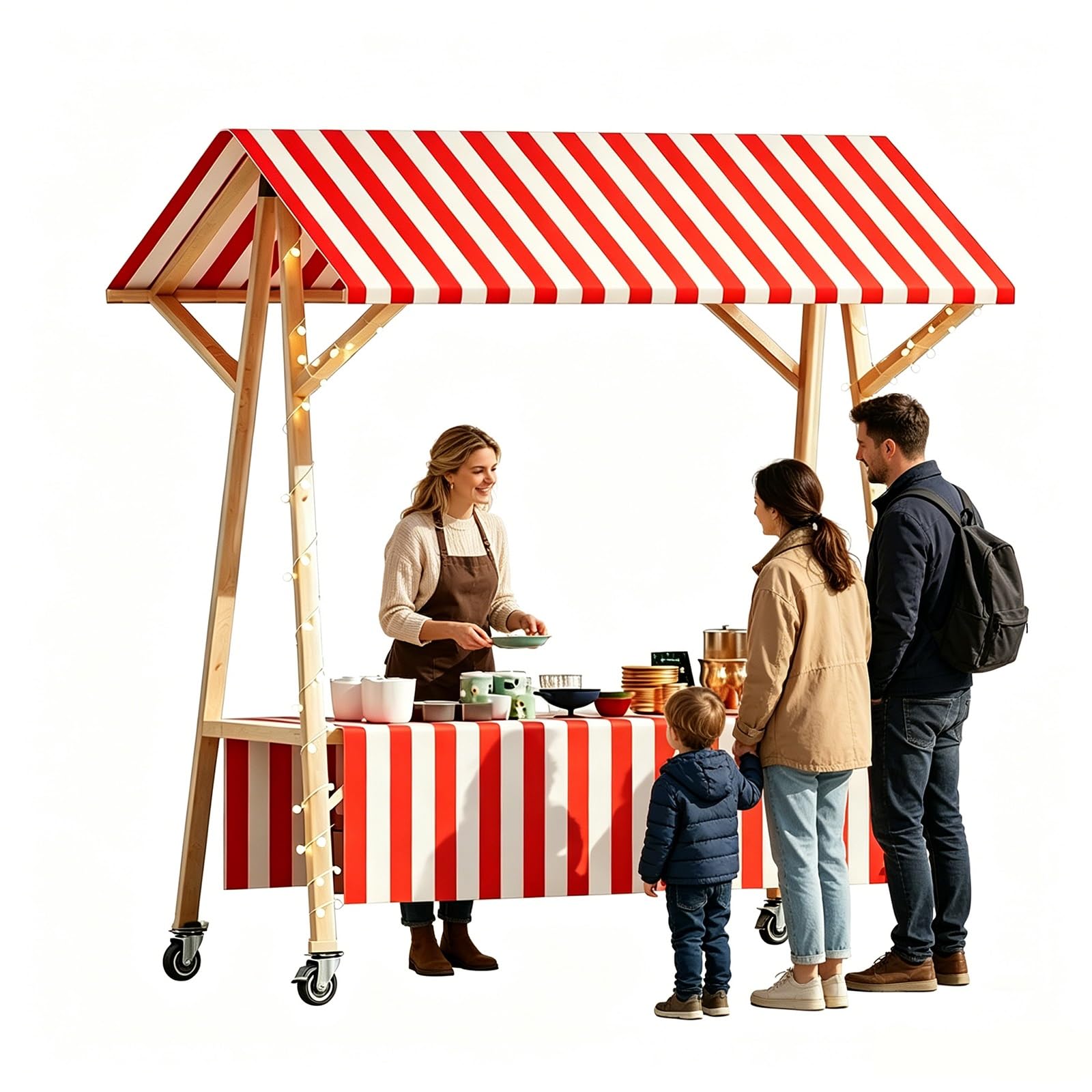 GMBAYUE Portable Farmers Market Stand, Folding Wooden Food Cart with Canopy, Outdoor Vendor Cart for Street Vending, Parties and Events(Red,47x24x79in/120x60x200cm)