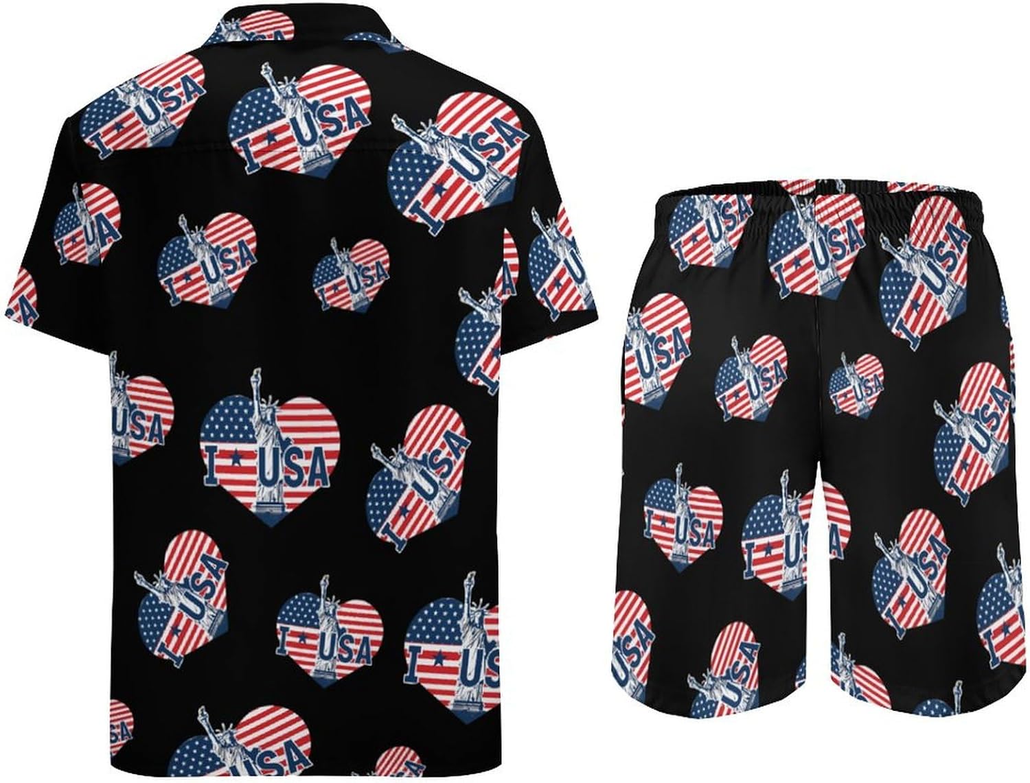 I Love U.S. Men's Summer Beach Outfits Shirt And Shorts Set 2 Piece Vacation Swimwear