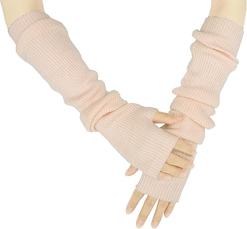 Miniatura 27 de Guantes cálidos de cachemira de brazo largo para mujer, guantes de invierno acogedores sin dedos, calentadores de brazos suaves, gran regalo de Negro