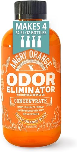 Eliminador de olores Angry Orange de mascotas, de 8 onzas botella, concentración industrial para remover olores de mascotas, 4 botellas de 32 oz, 1