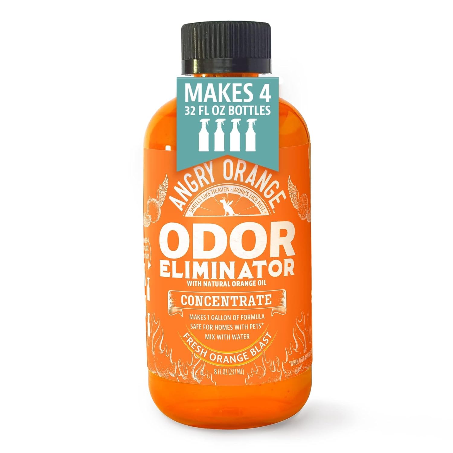 Angry Orange Pet Odor Eliminator Concentrate 8oz Citrus Powered Concentrate for Strong Dog Cat Urine Smells Safe for