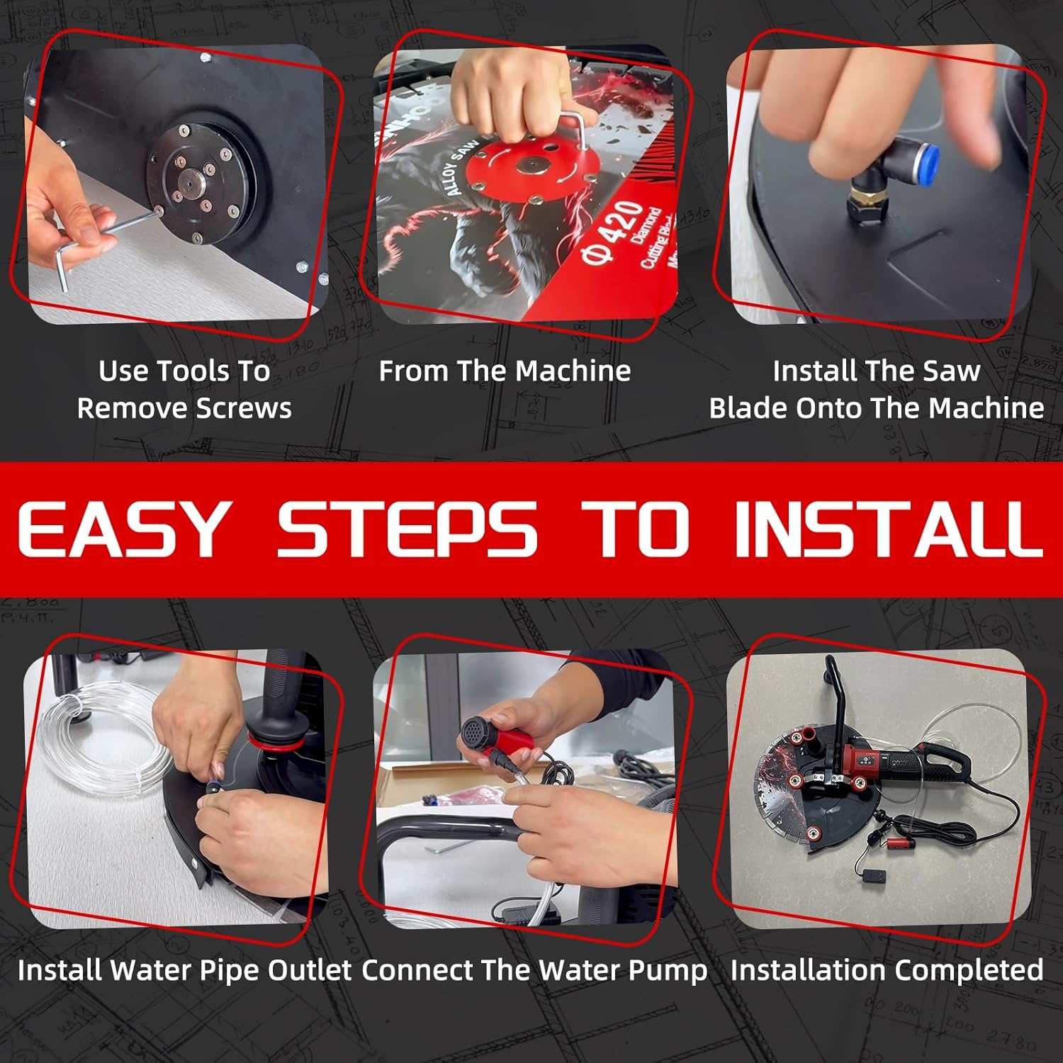 Ring CIoncrete Cutter Saw, Cutting Against The Wall Concrete Saw 10.62 Inch, 110V/220V Pure Copper Motor with an Intelligent Water Pump for Ceramic Tiles, Red Brick Walls(Depth of Cut 8.26 in,110V)