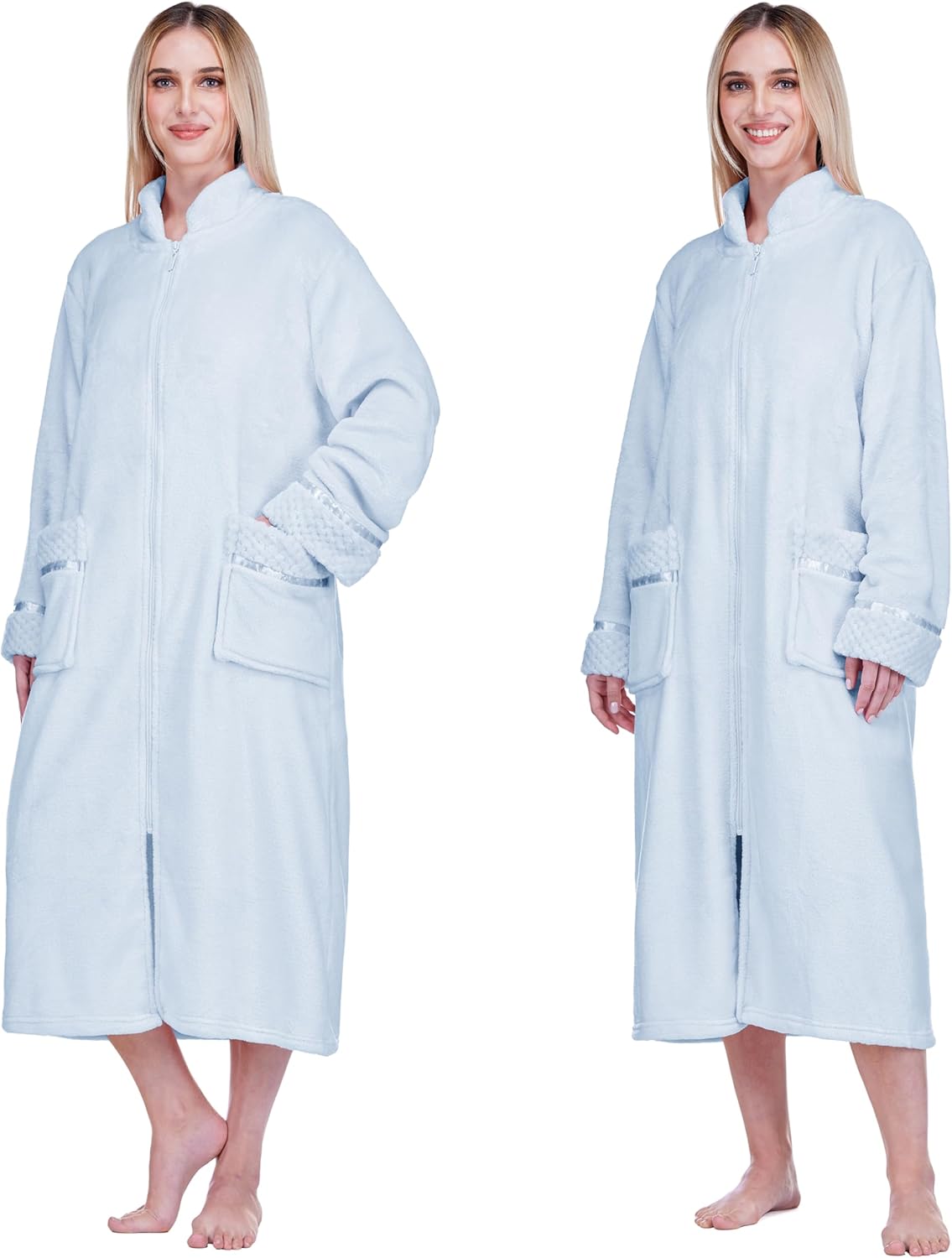 PAVILIA Womens Housecoat Zip Robe, Fleece Zip Up Front Robe Bathrobe, Plush Warm Zipper House Coat Lounger with Pockets, Long - Image 2