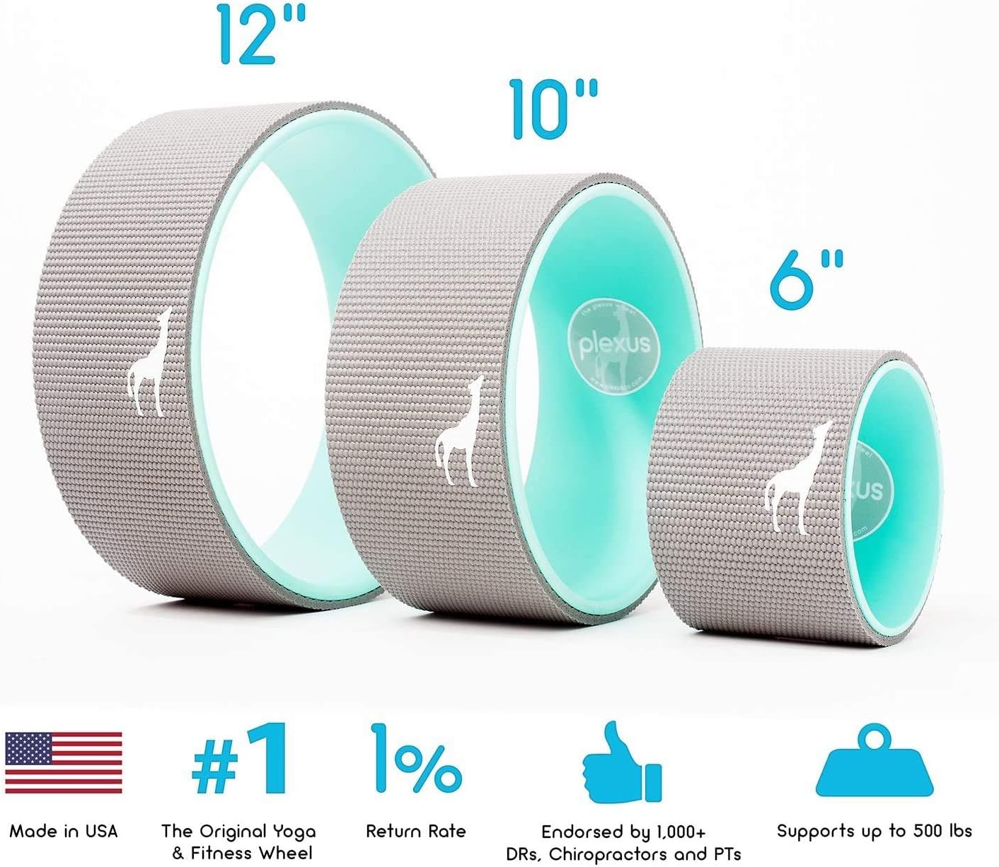 Plexus Wheel 3-Pack - Back Stretch Roller & Back Wheel for Yoga - Great for Classes Or in-Home Use - Optimal Back Roller Yoga Wheel for Back Pain Relief - (6 inch, 10 inch, 12 inch)