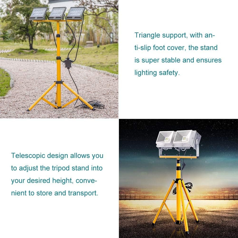 Work Light Tripod, Sturdy and Stable Telescope Light Stand, Tripod Light Stand T Bar Equipped with Anti Slip Foot Covers, Telescopic Adjustment