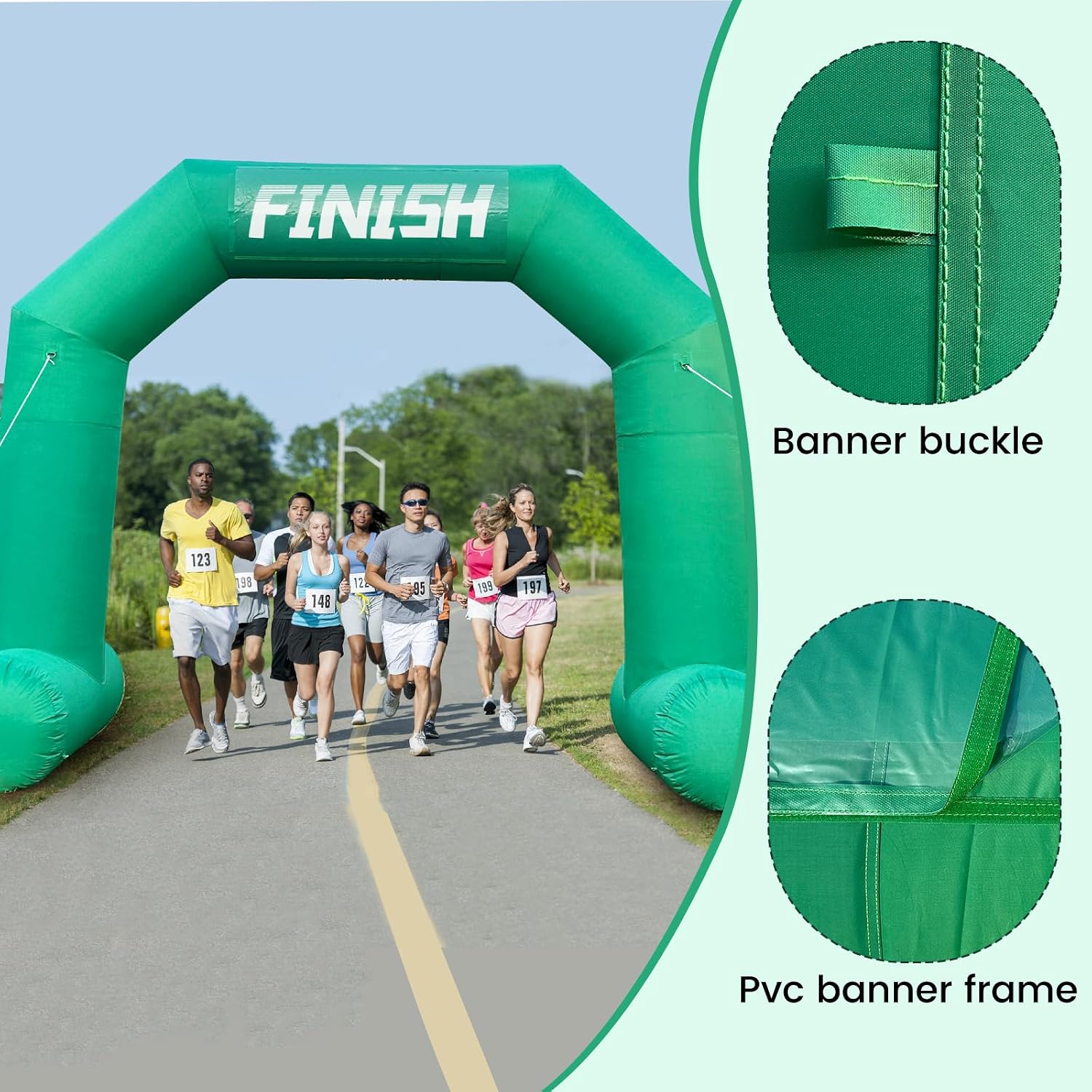 13ft Inflatable Arch with Start Finish Line Banners and Buit-in Air Blower, Green Hexagon Outdoor Inflatable Archway for Race School Event Sport Party Advertising Commerce