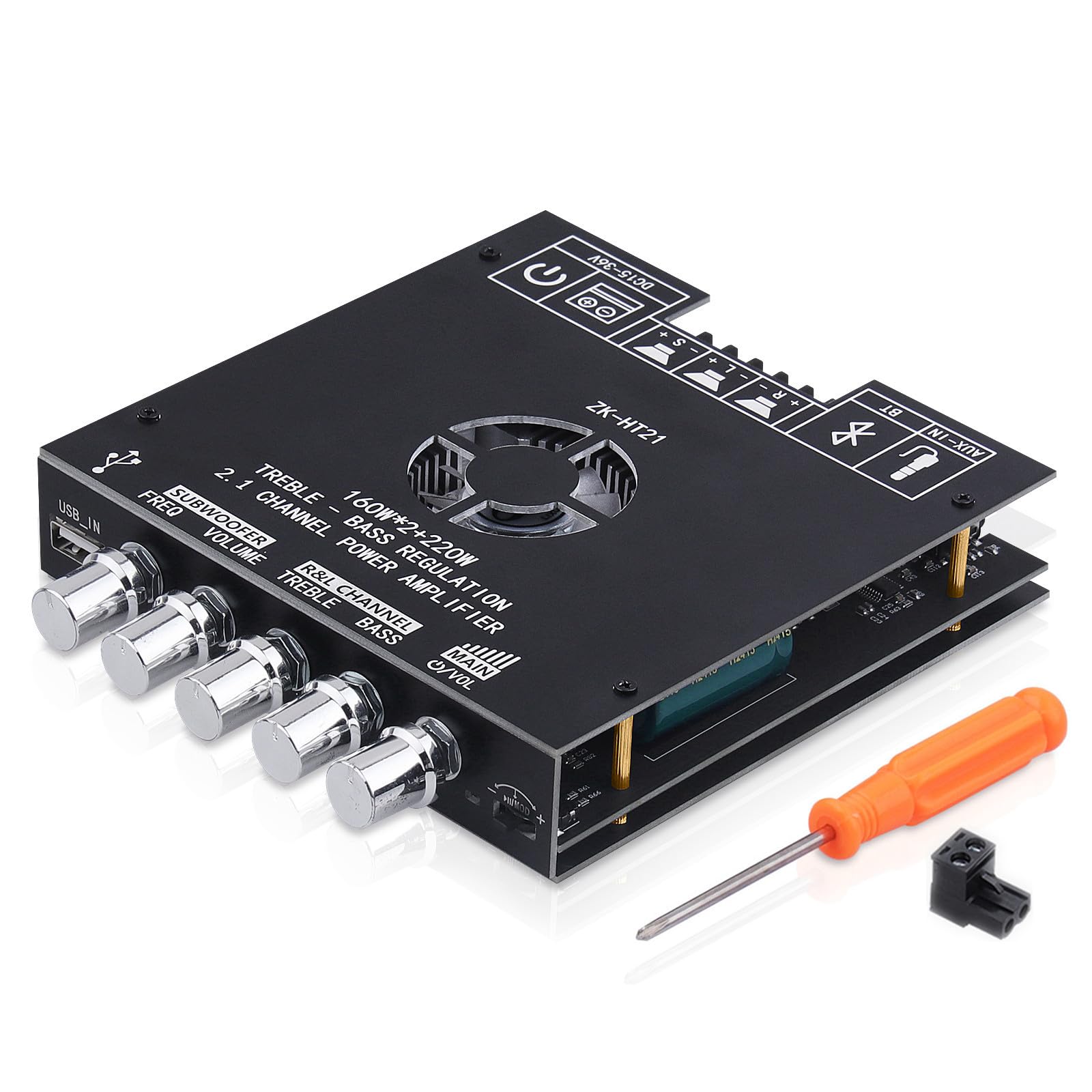 Bluetooth Amplifier Board, ZK-HT21 2.1 Channel 160W x 2+220W Subwoofer Stereo Mini Audio Power Amplifier Module TDA7498E HiFi Chips,BT USB AUX Input DC 15-36V for DIY Home Speakers-image-18