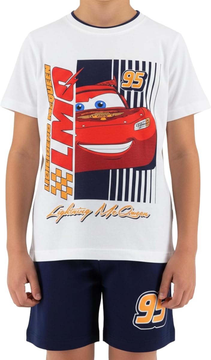 Disney Pixar Cars Jungen T-Shirt und Shorts, 2-Teiliges Pyjama Set für Jungen, Lightning McQueen Design, Größen 3 bis 6 Jahre