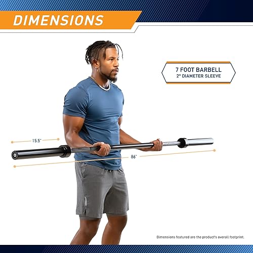 Miniatura 2 de Marcy Barra recta de 7 pies, barra olímpica de levantamiento de pesas de 30 libras con diámetro de 2 pulgadas para entrenamiento de fuerza en el