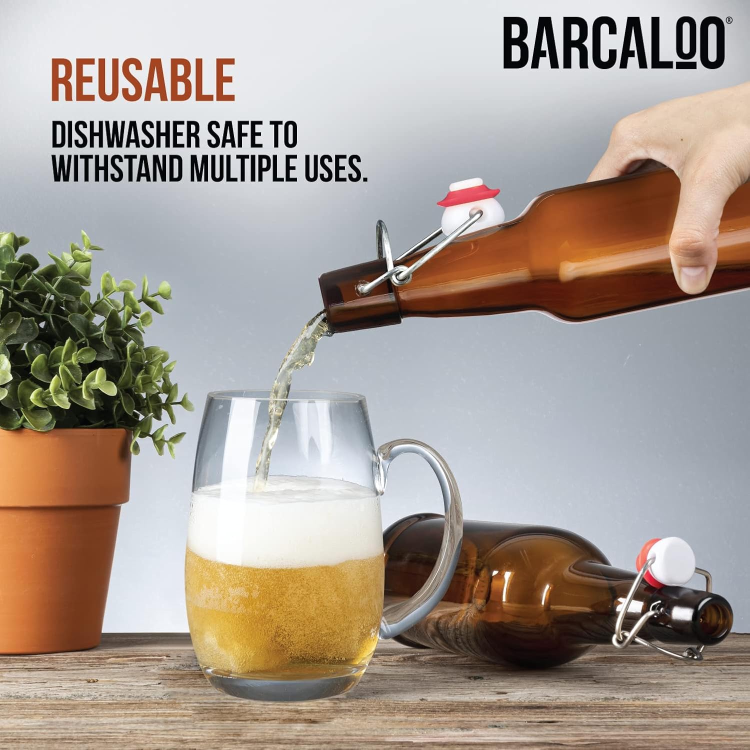 Barcaloo 12oz Flip Top Amber Glass Beer Bottles for Home Brewing - Set of 12 with Flip Caps for Beer and Wine Bottling - Family Owned American Business