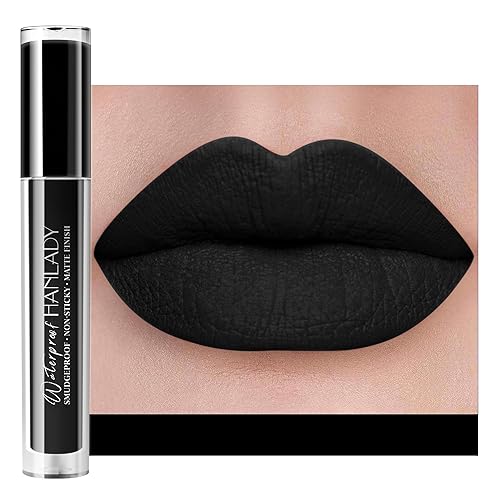 Miniatura 1 de Lápiz labial negro mate, negro oscuro, lápiz labial líquido de larga duración para mujeres, a prueba de manchas, manchas de labios sin