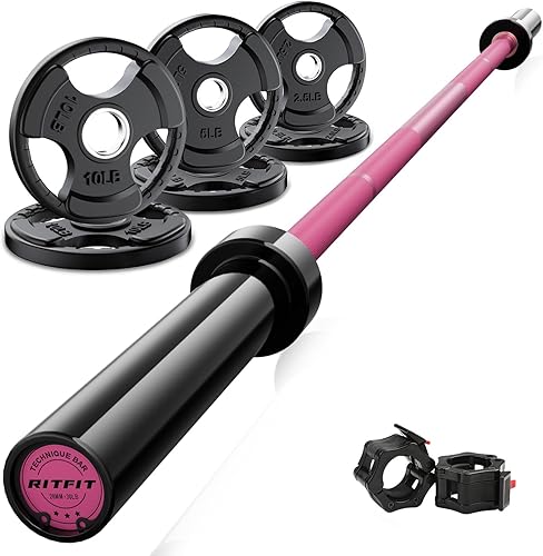 Miniatura 37 de RitFit Barbell Weight Set - 4/6FT Olympic Barbell with Weight Plates (55-115LB Total) - Weightlifting Equipment for Squats, Curls, Deadlifts,