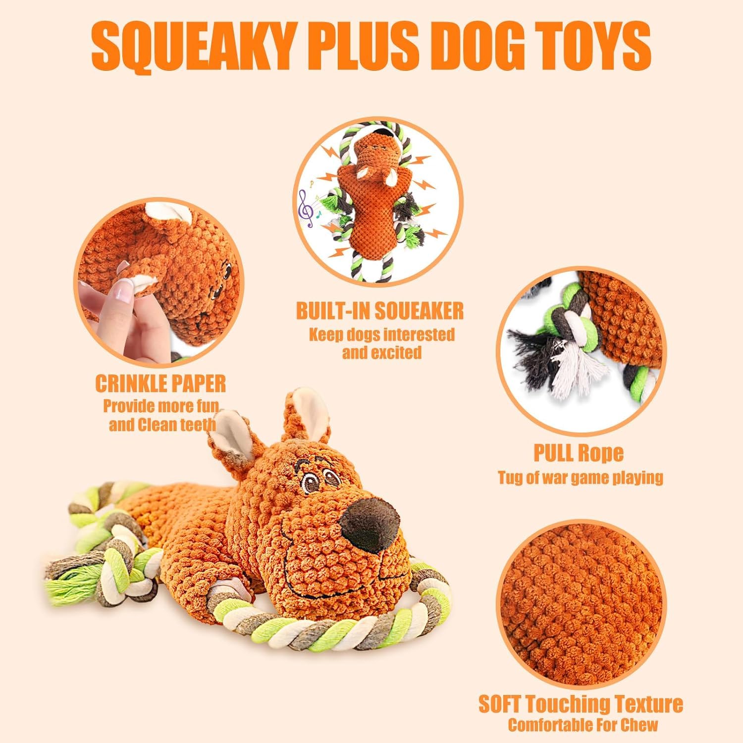 Juguetes chirriantes para perros, juguete de peluche para perros masticadores, juguetes para perros con papel arrugado y chirriante para perro tirón de guerra