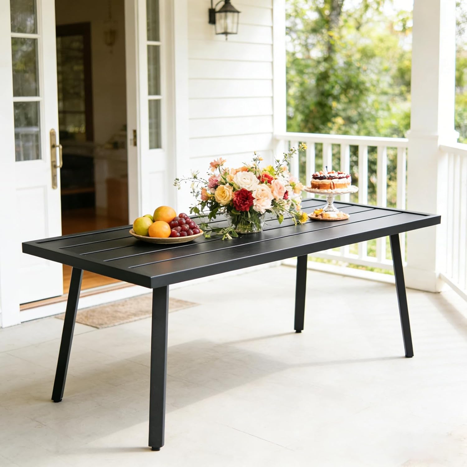 COOS BAY Urban Oasis Metal Patio Table, Small Rectangle Coffee Table, Weather-Resistant Modern Outdoor Furniture, Black