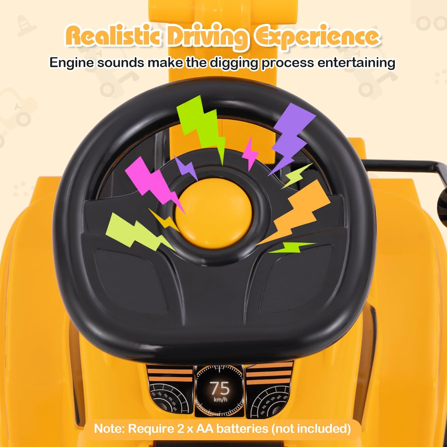 HONEY JOY Ride On Excavator, Ride On Push Car for Toddlers, Outdoor Digging Scooper w/Working Shovel, Storage, Ride on Construction Vehicle for Kids, No Power Ride On Toy for Boys Girls, Yellow