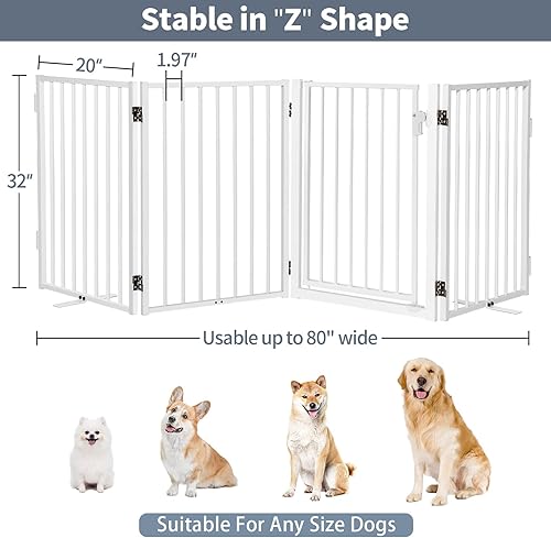 Miniatura 6 de Puertas de metal independientes para perros con puerta para interiores y exteriores, 80 pulgadas, extra ancho, 32 pulgadas de alto, puerta