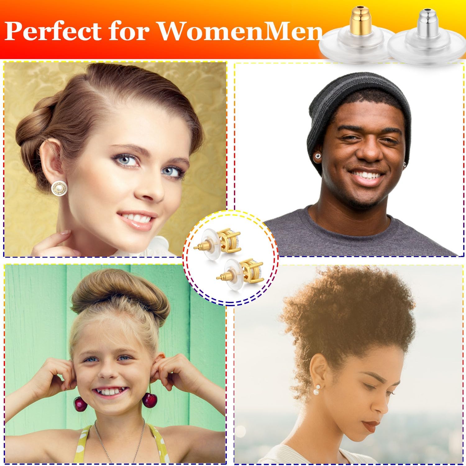 6 PCS 14K Gold Locking Earring Backs for Studs Droopy Ears Heavy Earrings, 925 Sterling Silver Hypoallergenice Earring Backs Replacements for Women Men (Gold) - Image 5