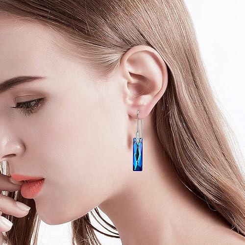 Miniatura 2 de Queen Baguette - Aretes de gancho de cristal para mujer, de plata de ley, aretes colgantes de boda, fiesta, joyería de regalo