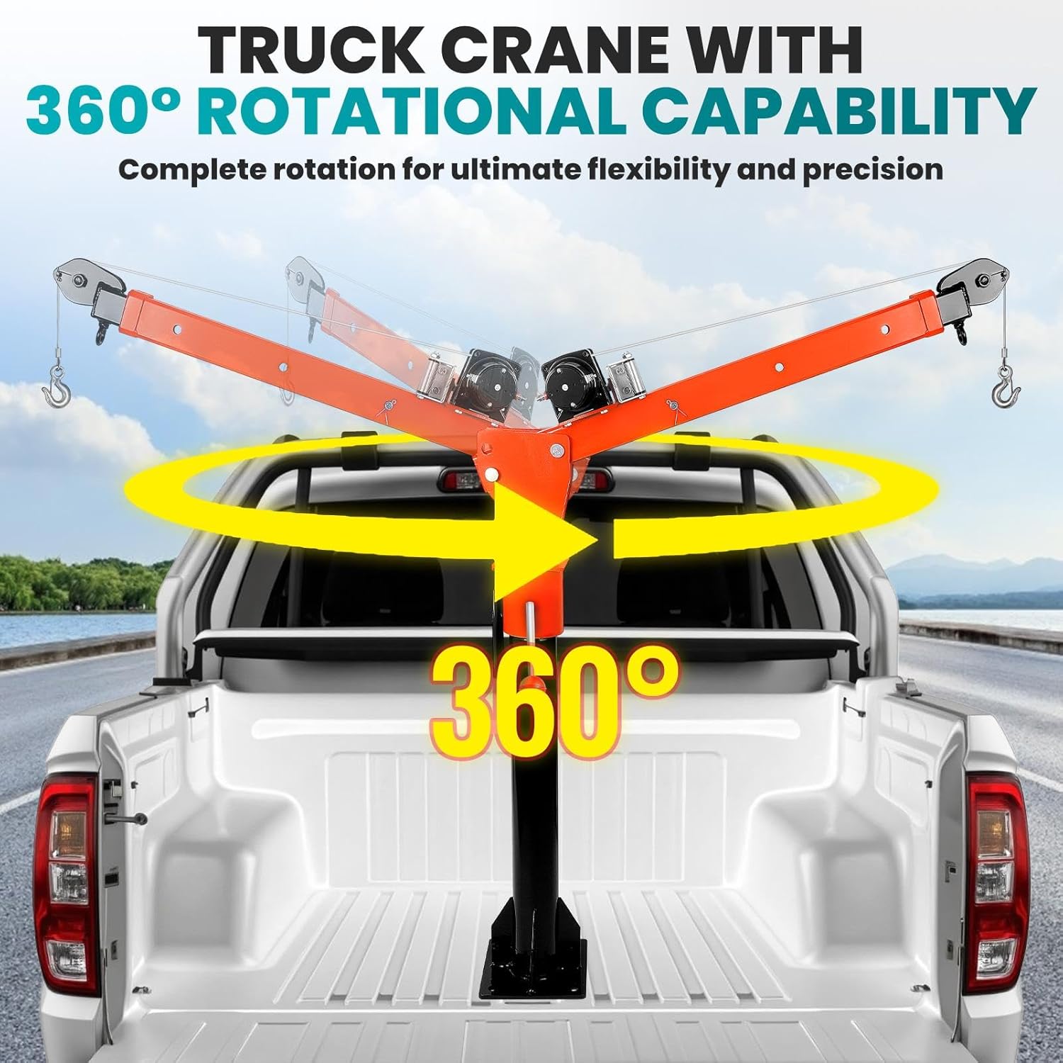 Electric Pickup Truck Crane, 3500LBS Winch Truck-Mounted Crane with 1100Lbs Load, 3 Adjustable Level Jib Cranes with Wired Remote for Workshops,Construction