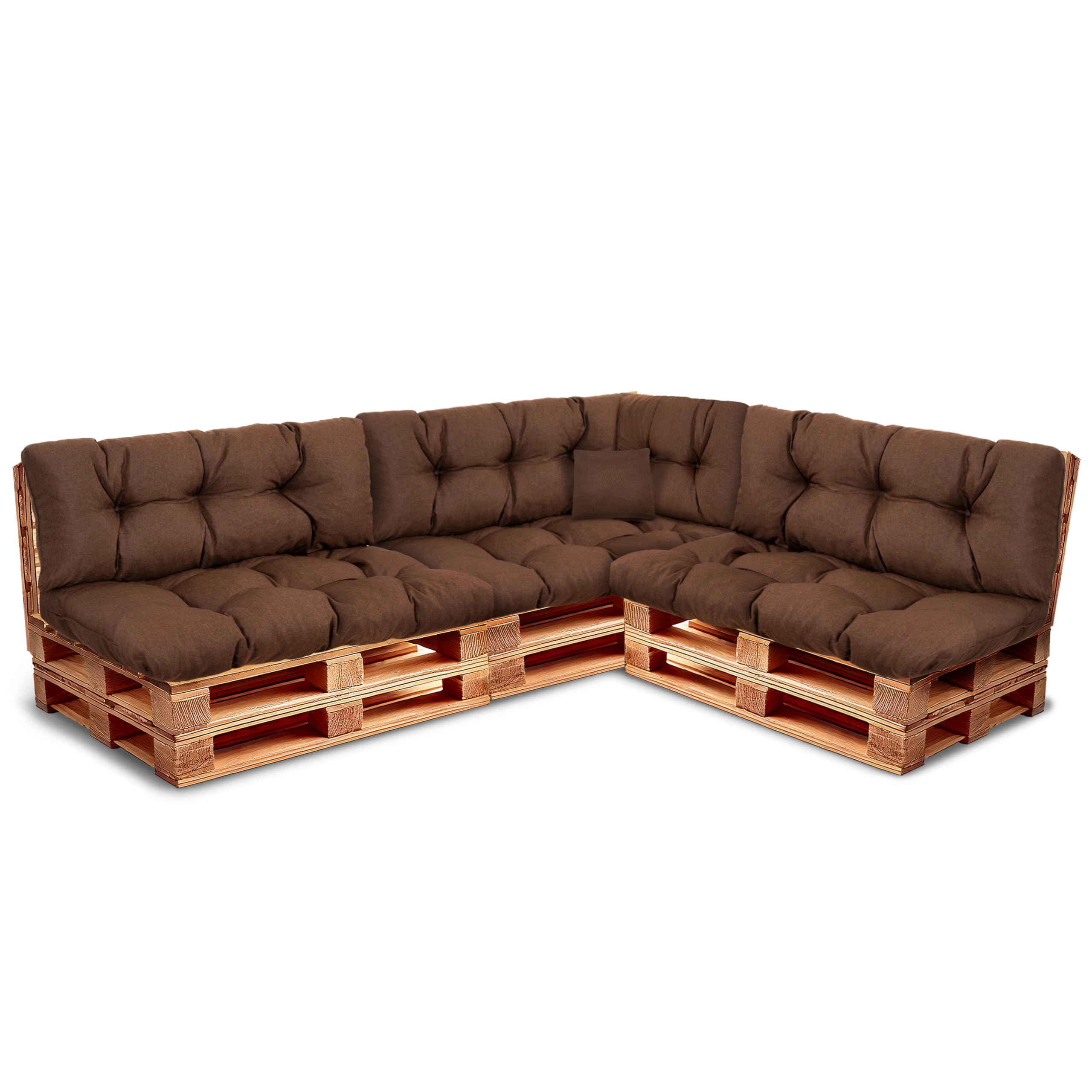 Best Wool Palettenkissen Set – Sitzkissen für Europaletten – Palettenpolster, gefüllt mit granuliertem Poulirette-Schaum – Inkl. 3X Sitzkissen 120x80 +Rückenlehne 120x40 sowie 60x40 & 40x40