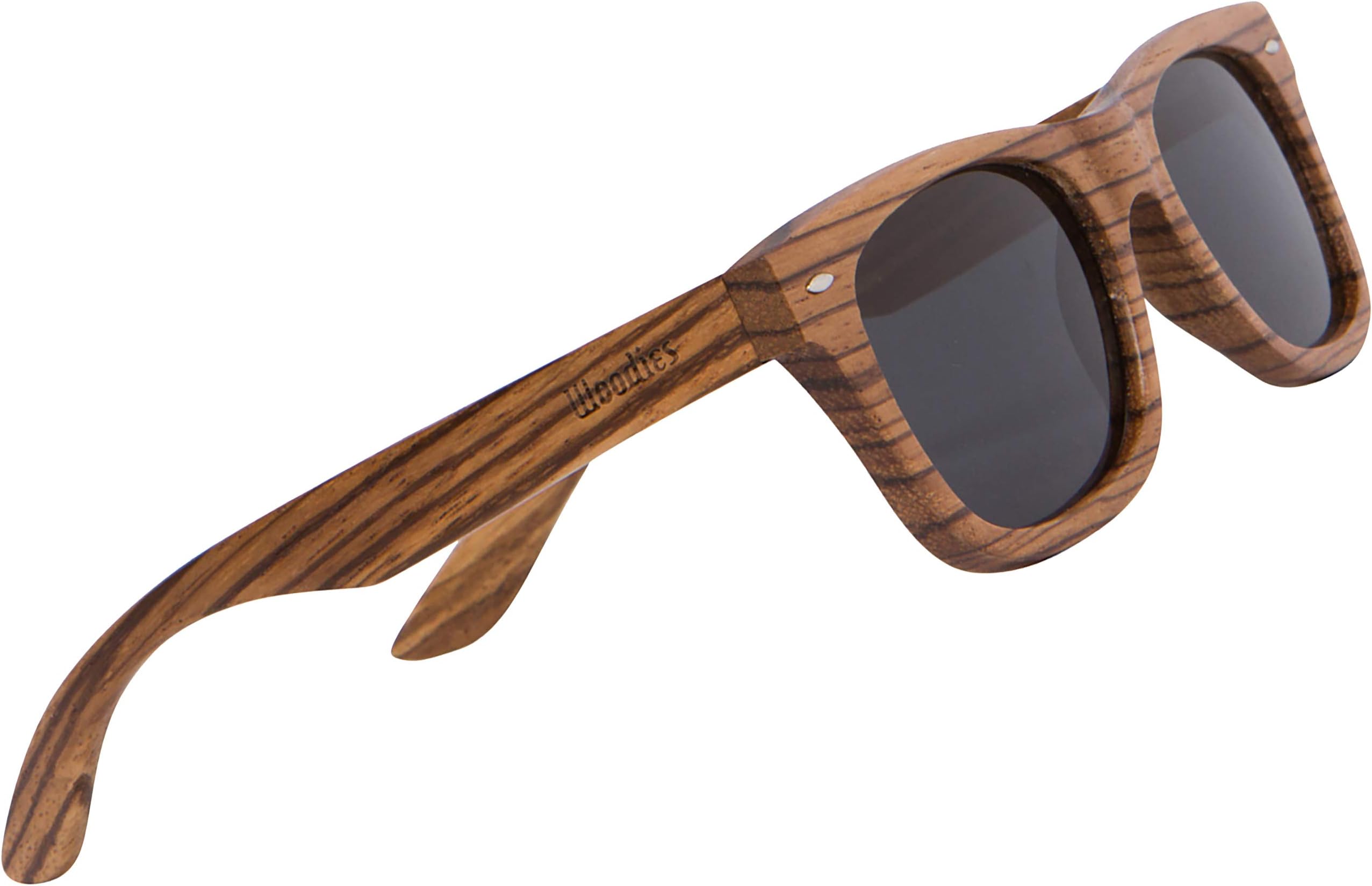 Polarized All-Wood Wayfarer Zebra Wood Sunglasses for Men and Women | Dark Lenses and Real Wooden Frame | 100% UVA/UVB Ray Protection, Black, M