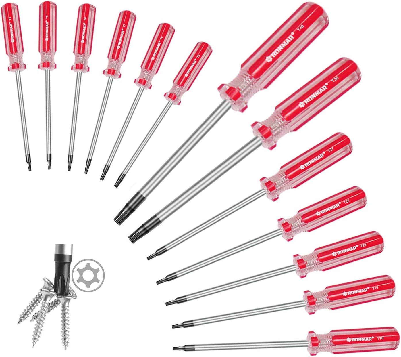 13-Piece Magnetic Torx Screwdrivers Set, Security Tamper Proof, T4、T5、T6、T7、T8、T9、T10、T15、T20、T25、T27、T30、T40 (red)