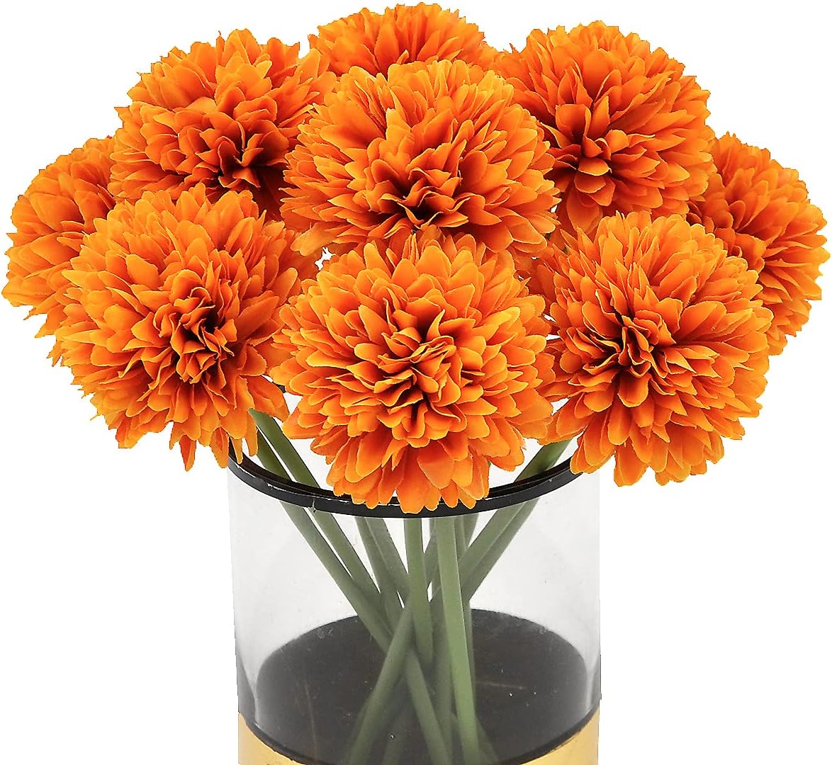 10Pcs Artificial Fake Flower Plants Silk Chrysanthemum Ball Hydrangea Arrangements Wedding Bouquets Decor Home Kitchen Garden Party Table Floral centerpieces DIY (Orange)