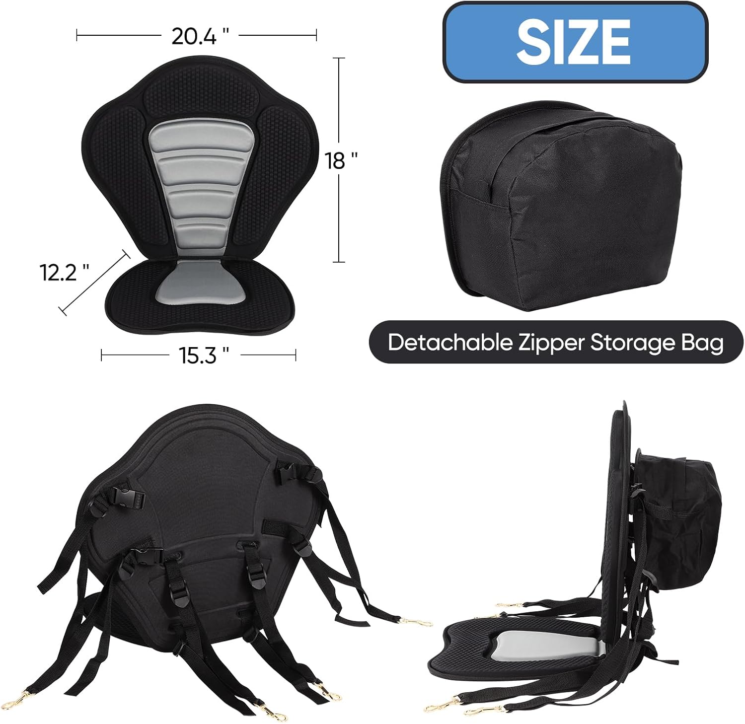 FAHKNS 2-Pack Kayak Seats, Kayak Accessories, 4 Adjustable Straps for Kayaking, SUP Paddle Board Seats, Luxury Padded Canoe Back Seat with Removable Storage Bag, Canoeing, Rafting, Fishing