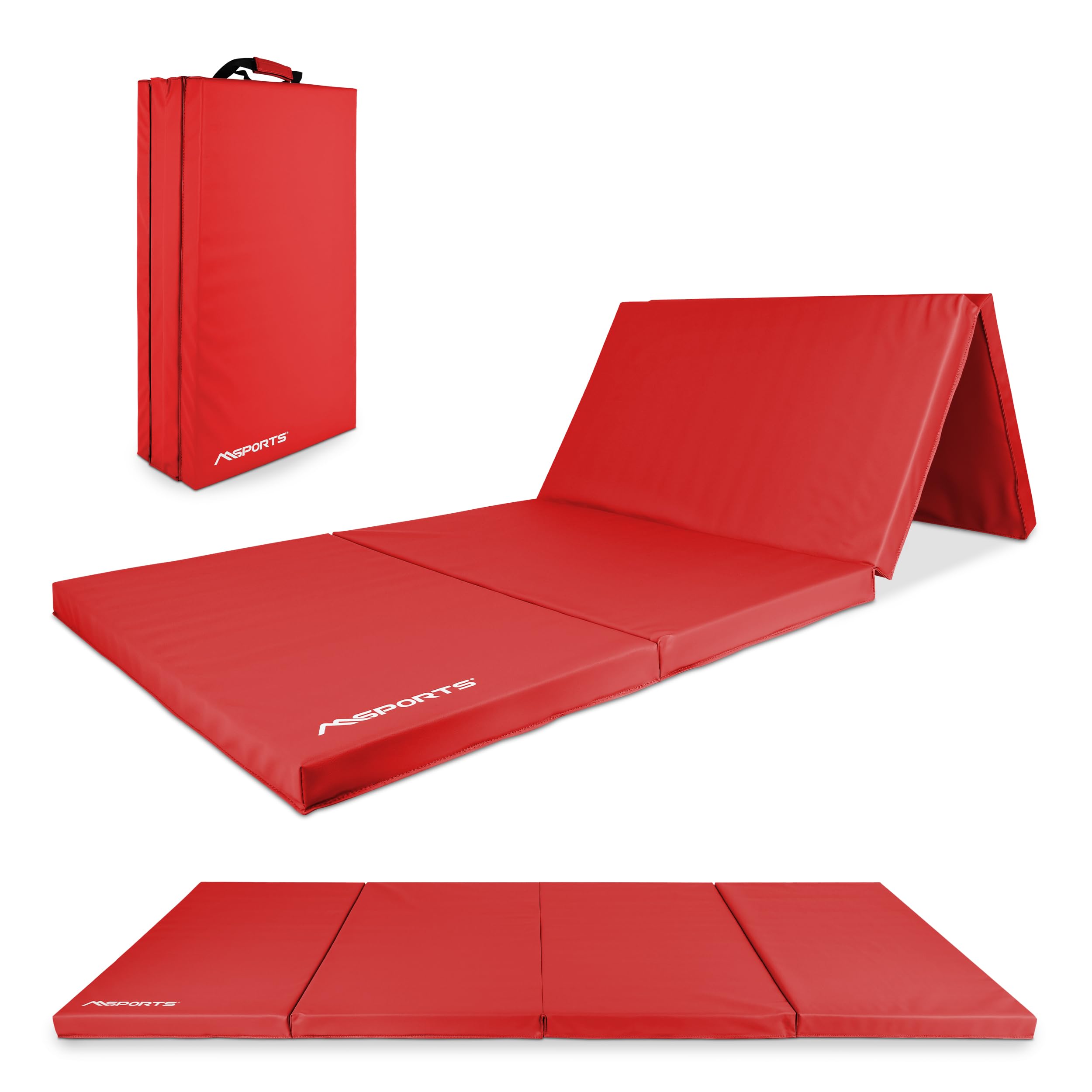 MSPORTS Tappetino da ginnastica di alta qualità, pieghevole, per pavimenti morbidi, 190 x 80 x 5 cm, per la casa, i bambini, gli adulti Colore: rosso 190 x 80 x 5 cm