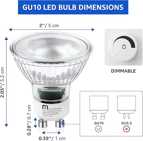 Miniatura 2 de MASTERY MART Bombillas LED GU10 regulables, bombilla LED Mr16, bombillas halógenas de 50 vatios equivalentes a 5000 K luz diurna blanca de 5.5 W,