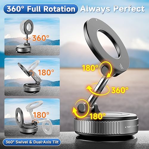 Miniatura 2 de Soporte magnético de teléfono para automóvil con ventosa de 360, soporte de teléfono para teléfono celular Magsafe, manos libres, ajustable,