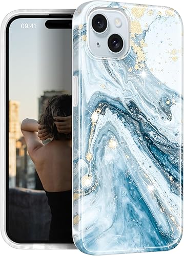 JIAXIUFEN Funda compatible con iPhone 15, diseño de mármol con purpurina dorada, a prueba de golpes, delgada, suave, funda de silicona TPU de 6.1