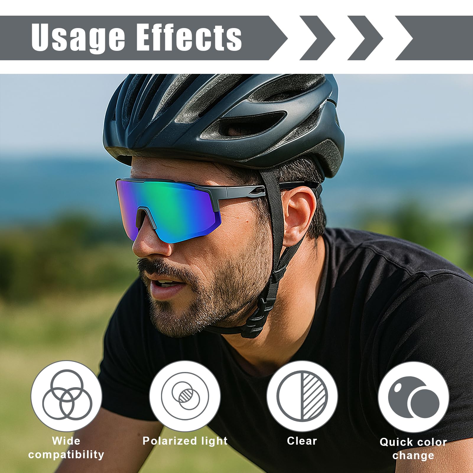 Lunettes de soleil polarisées pour le sport Lunettes de protection pour vélo Adaptées à la conduite de moto/au baseball/à l'escalade/à la course à pied/à la pêche Unisexe