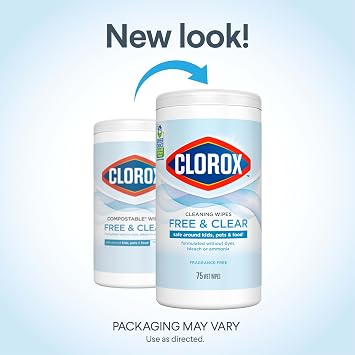 Clorox Free & Clear Cleaning Wipes, Fragrance Free, 75 Count (Package May Vary)