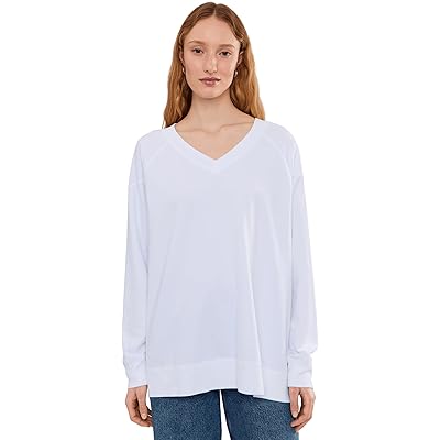 Mod-o-doc Long Sleeve Open V-Neck Sweatshirt white