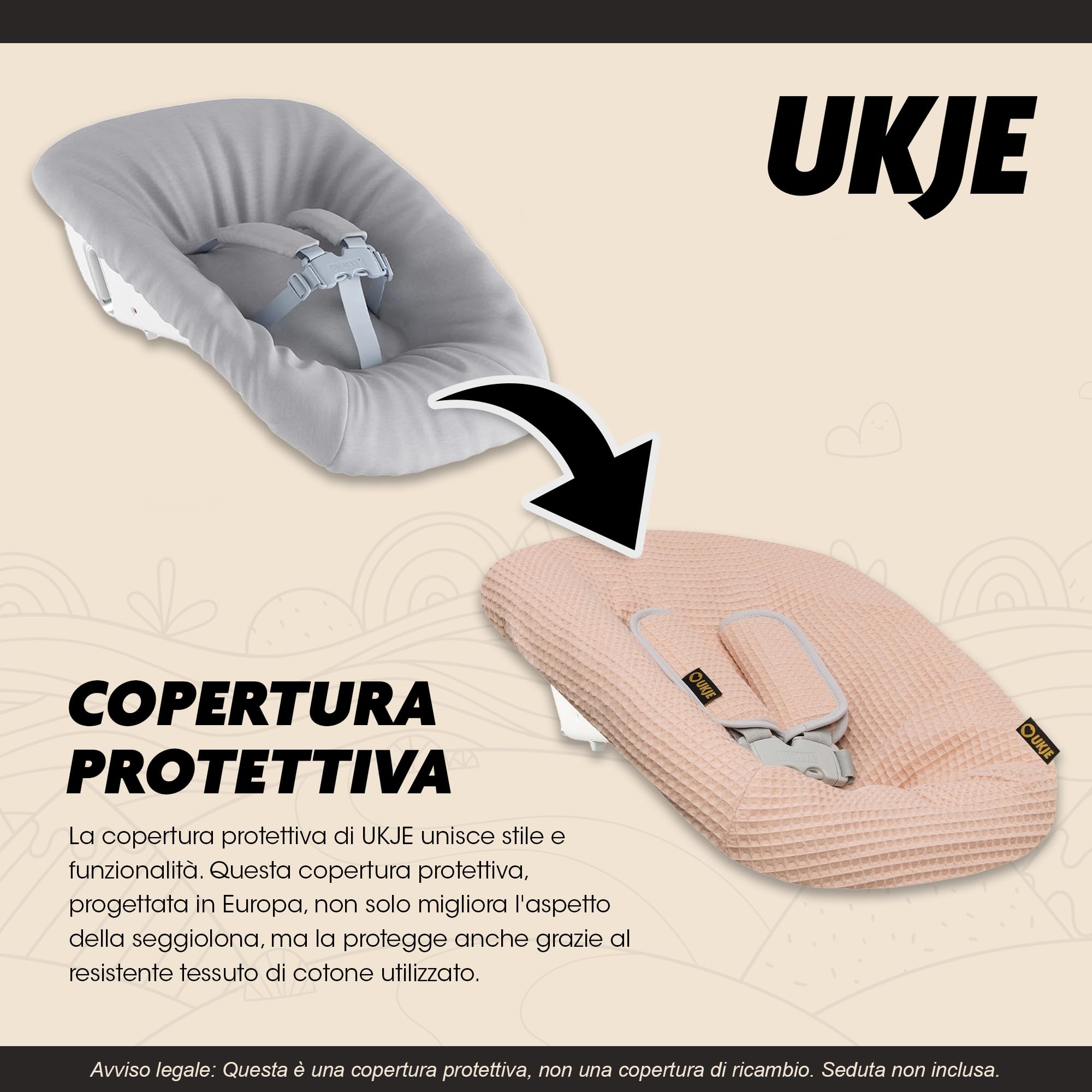 Custodia protettiva Ukje compatibile con Stokke per neonati con pad per cinture | Accessori per seggiolone | Copertura in tessuto per seggiolini per neonati e bambini | Realizzata a mano in Europa